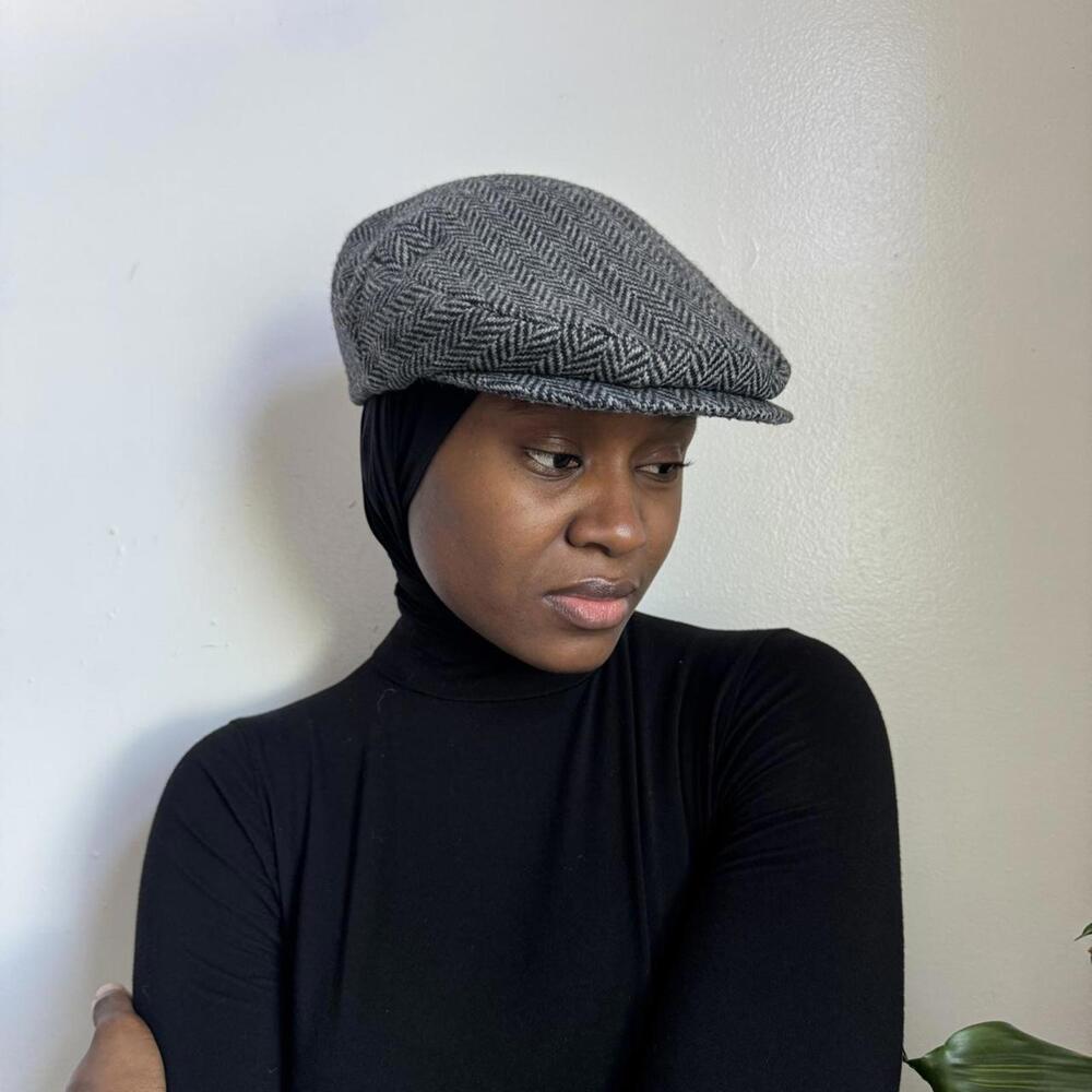 Vintage Scala Grey Herringbone Newsboy Cap size‎ XL